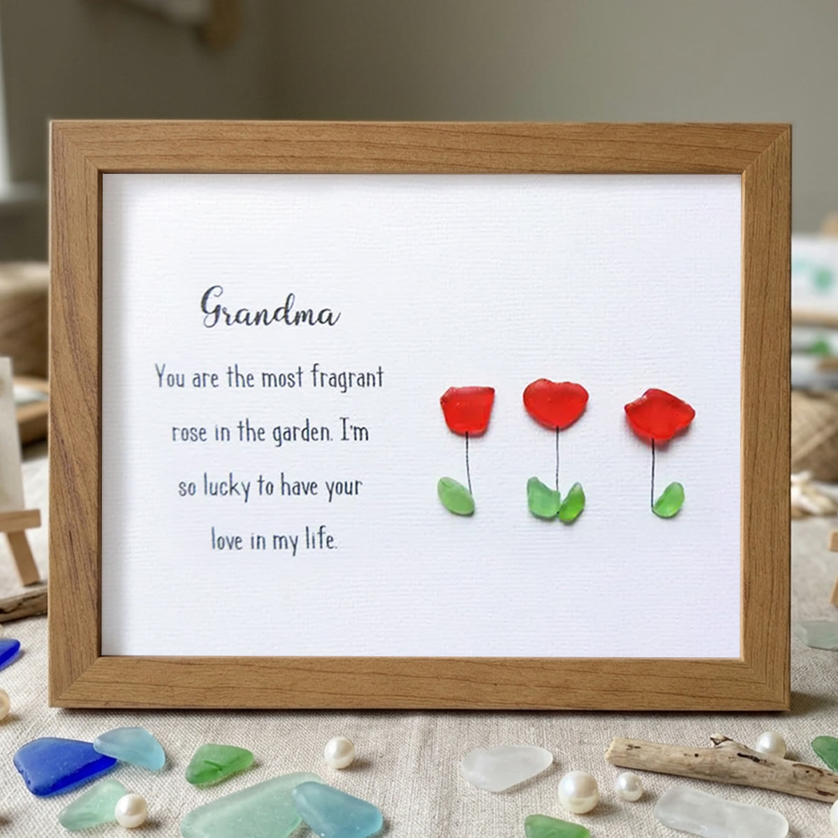 The Most Fragrant Rose Grandma Sea Glass Framed Art - Walnut Brown - 6" X 8" - image 13