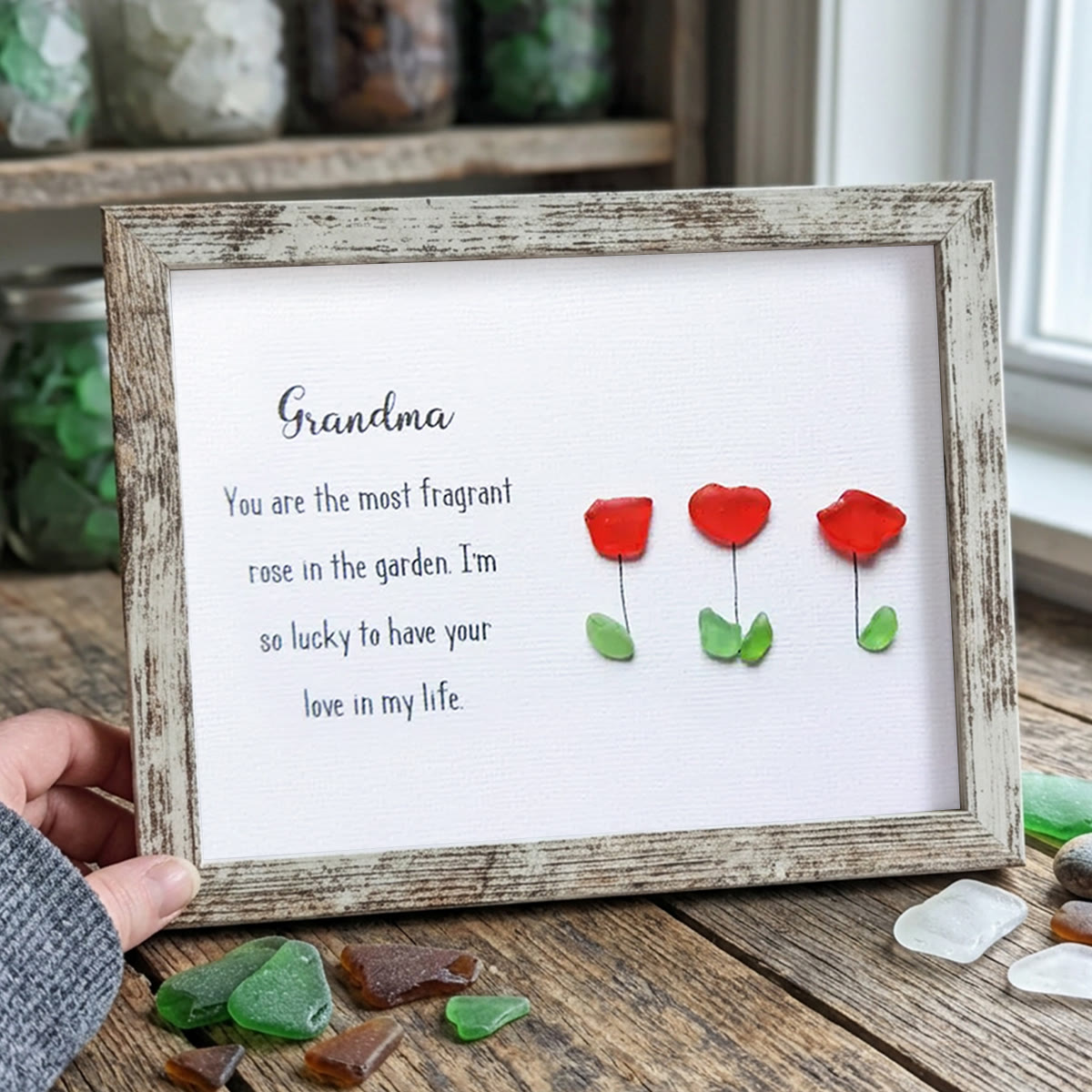 The Most Fragrant Rose Grandma Sea Glass Framed Art - Retro White - 6" X 8" - image 16