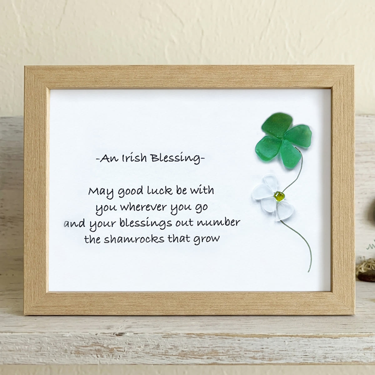 Luck & Blessings in Every Piece Sea Glass Framed Art - Oak - 6" X 8" - image 11