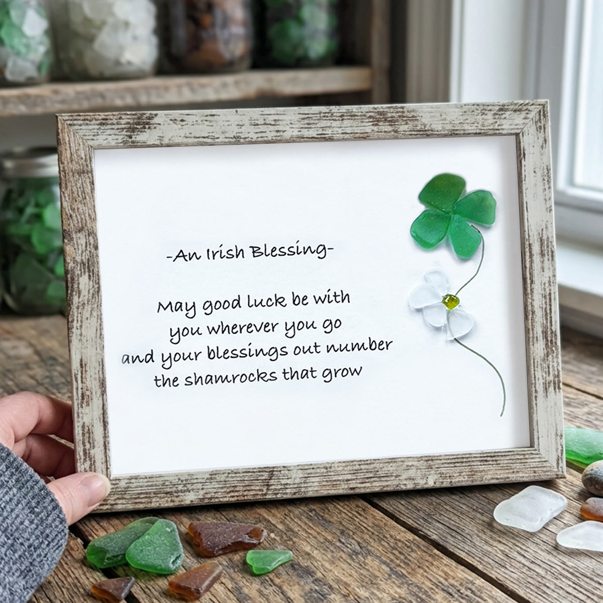 Luck & Blessings in Every Piece Sea Glass Framed Art - Retro White - 6" X 8" - image 15