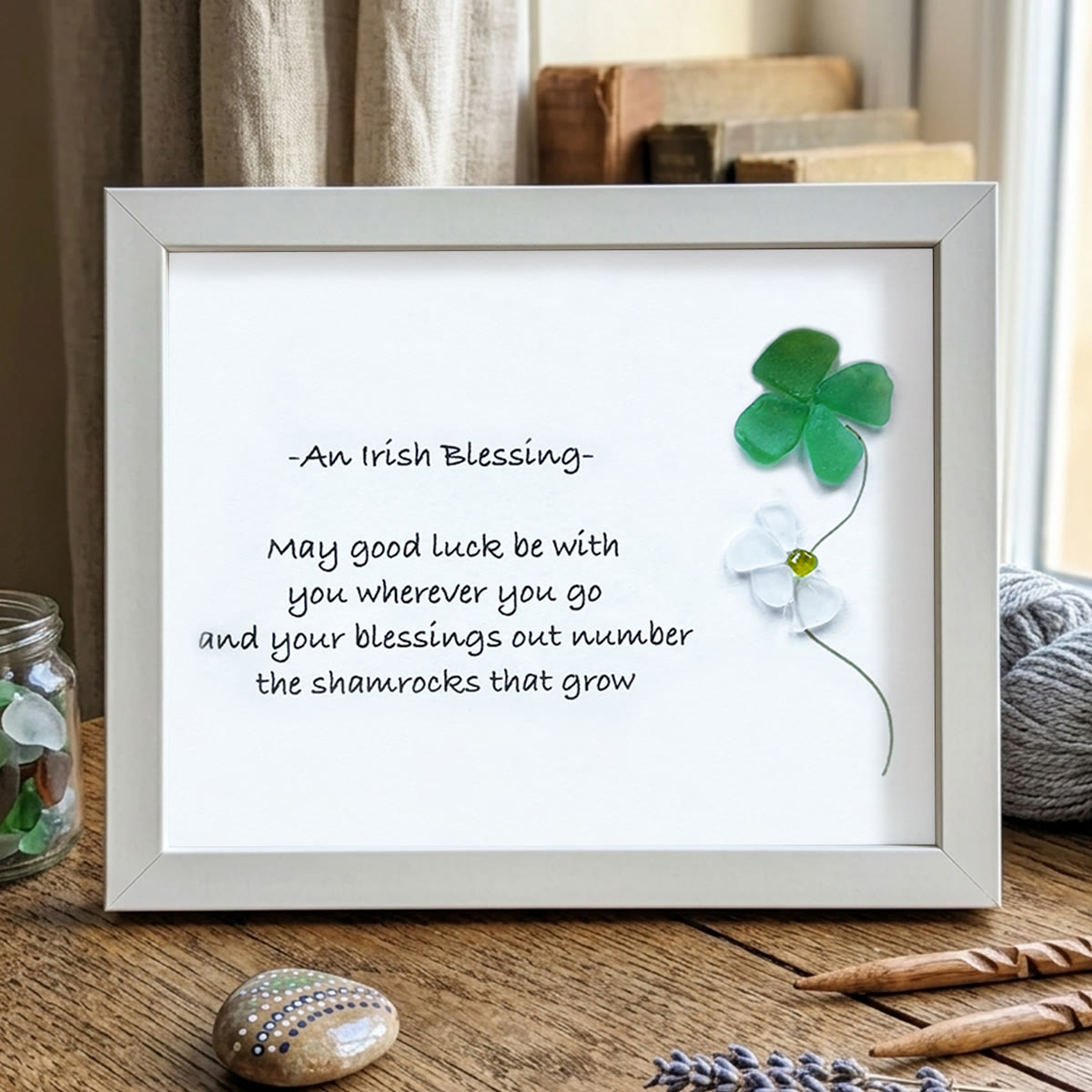 Luck & Blessings in Every Piece Sea Glass Framed Art - White - 6" X 8" - image 14