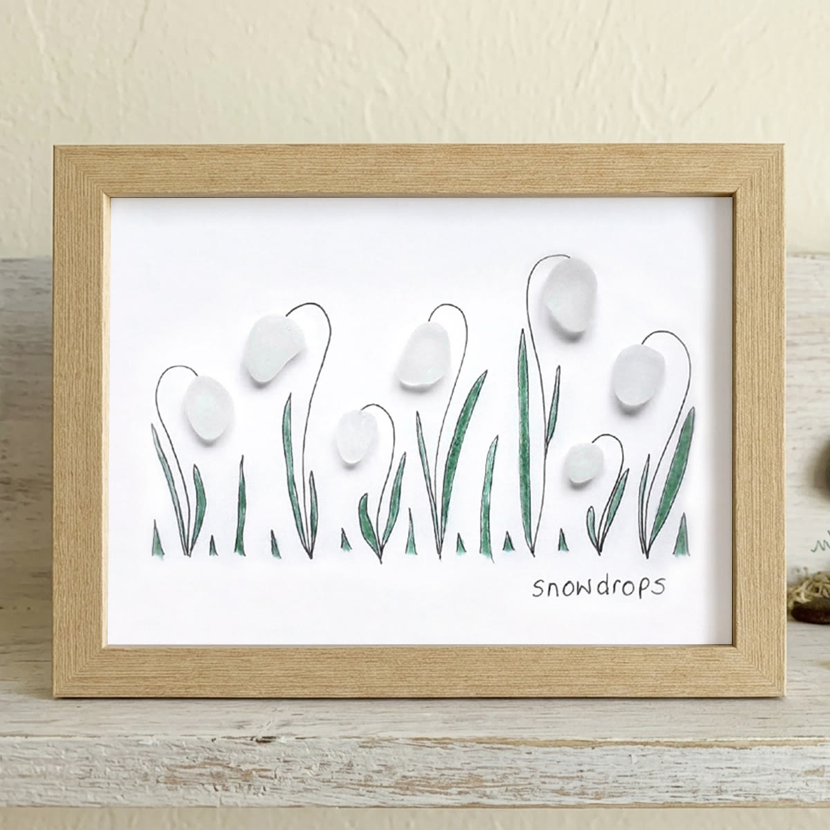 Hope In Every Petal Snowdrops Sea Glass Framed Art - Oak - 6" X 8" - image 11