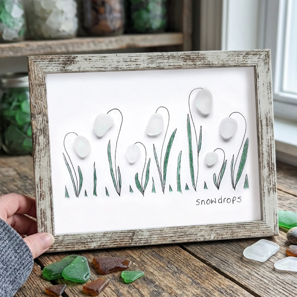 Hope In Every Petal Snowdrops Sea Glass Framed Art - Retro White - 6" X 8" - image 15