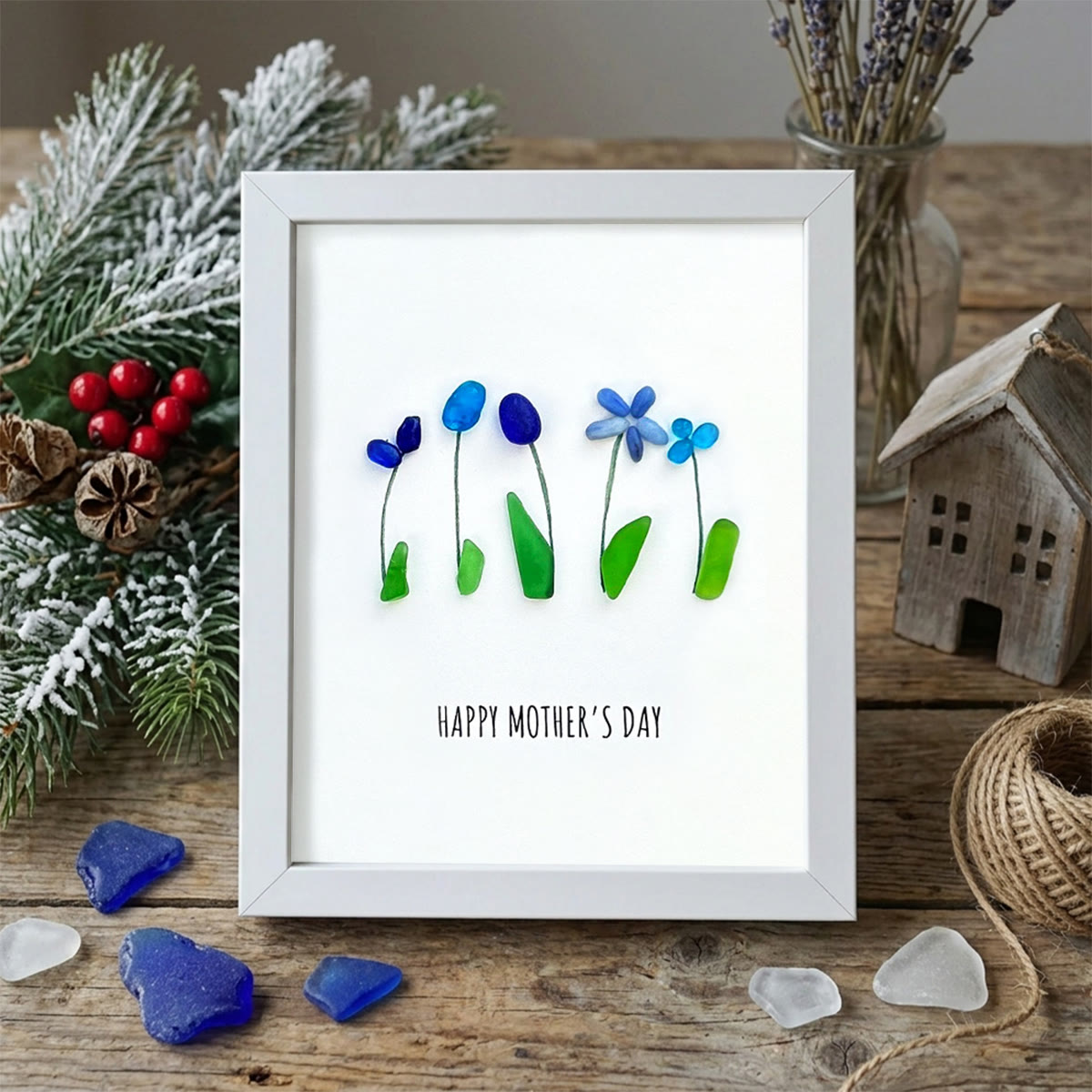 Happy Mother's Day Flower Bouquet Sea Glass Framed Art - White - 8" X 6" - image 12