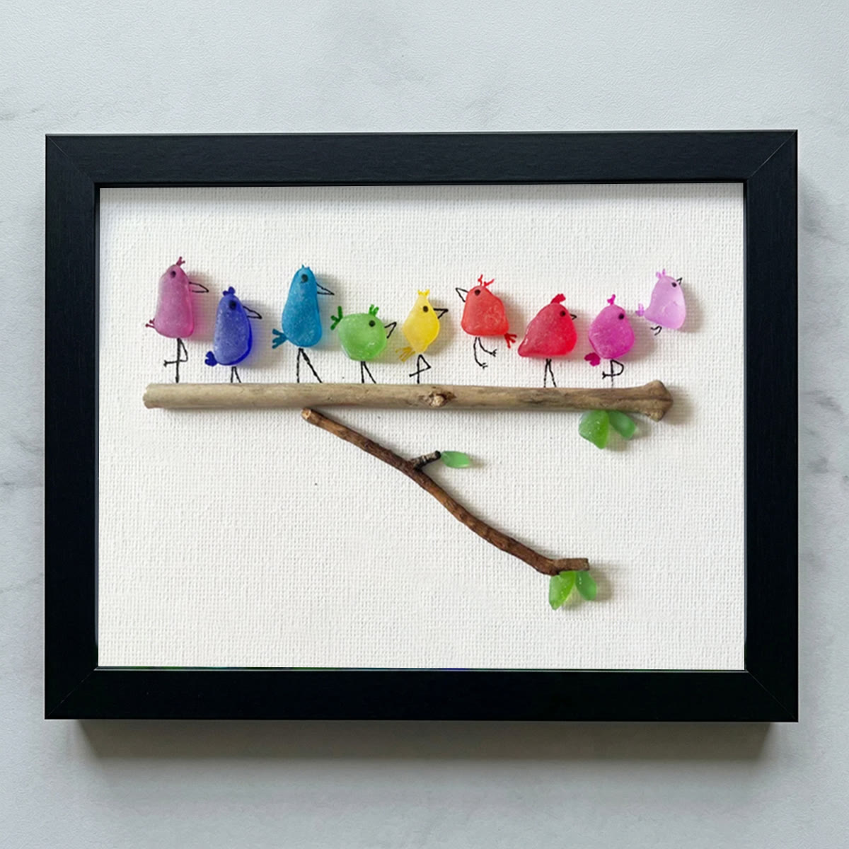 Rainbow Bird Family Chorus Sea Glass Framed Art - Black - 6" X 8" - image 14
