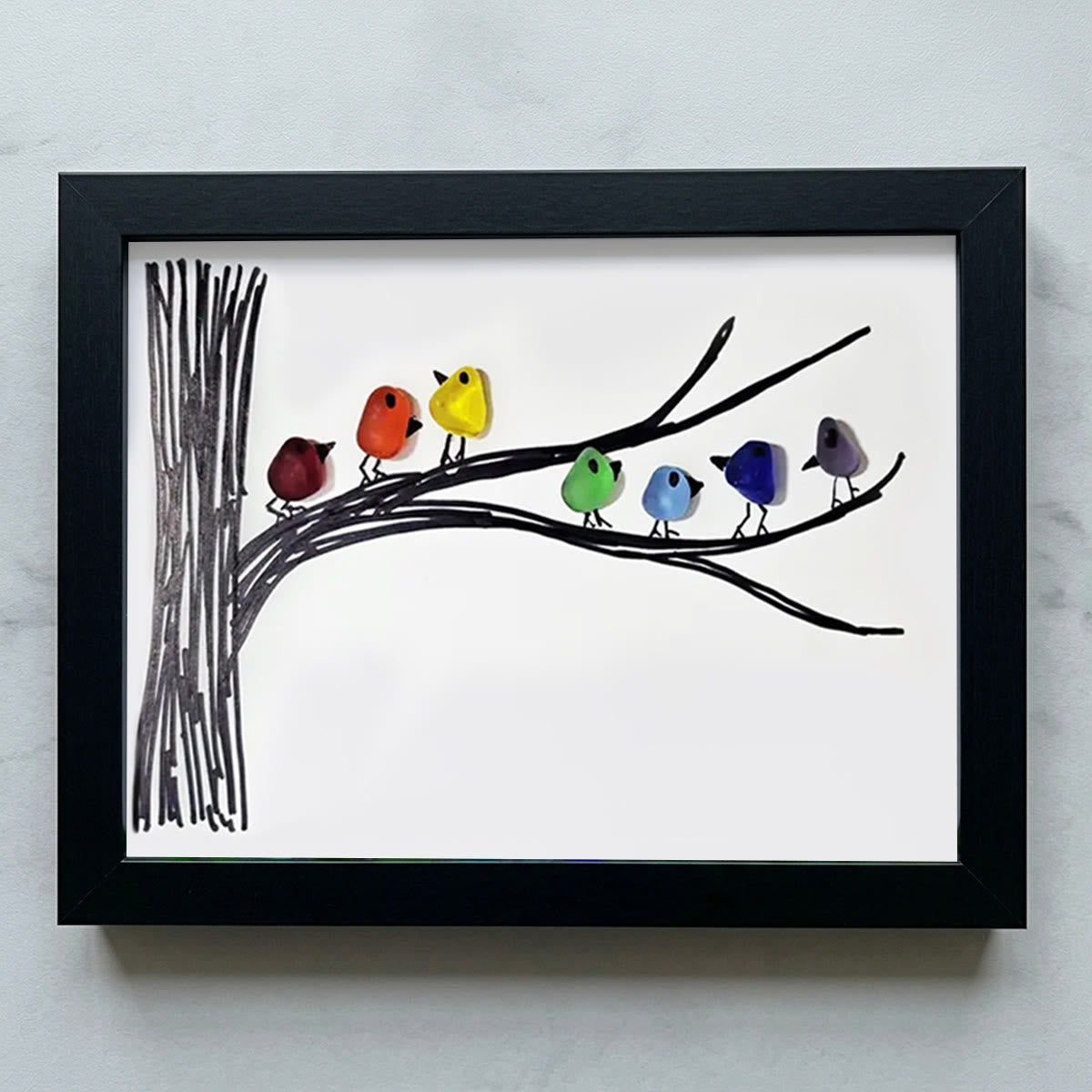 Rainbow Bird Gathering Family Sea Glass Framed Art - Black - 6" X 8" - image 14