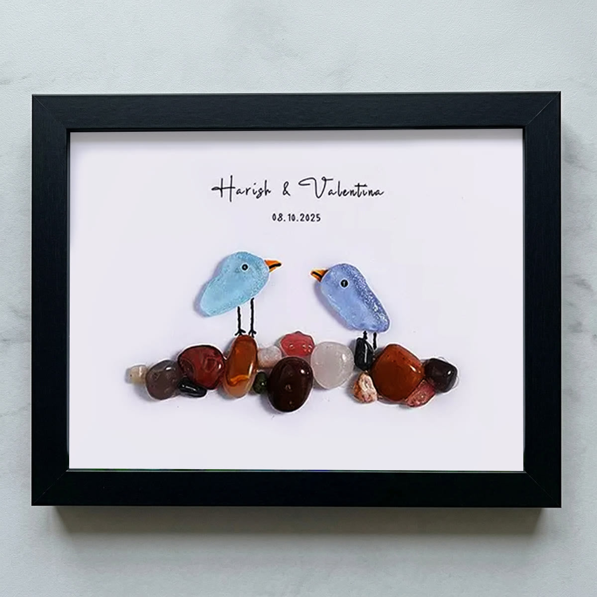 Love Birds Personalized Couple Name Sea Glass Framed Art - Black - 6" X 8" - image 13