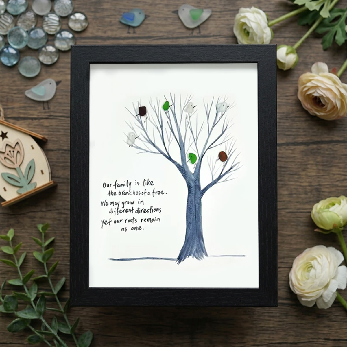 Family Tree Sea Glass Framed Art - Black - 8" X 6" - image 12