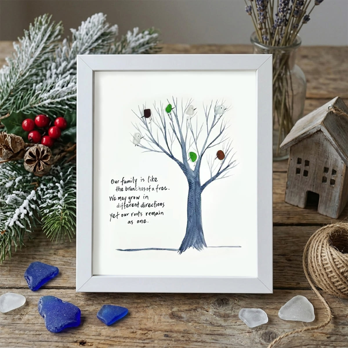 Family Tree Sea Glass Framed Art - White - 8" X 6" - image 13