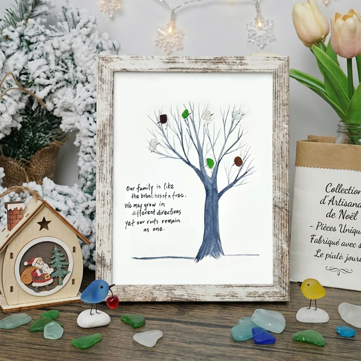 Family Tree Sea Glass Framed Art - Retro White - 8" X 6" - image 14