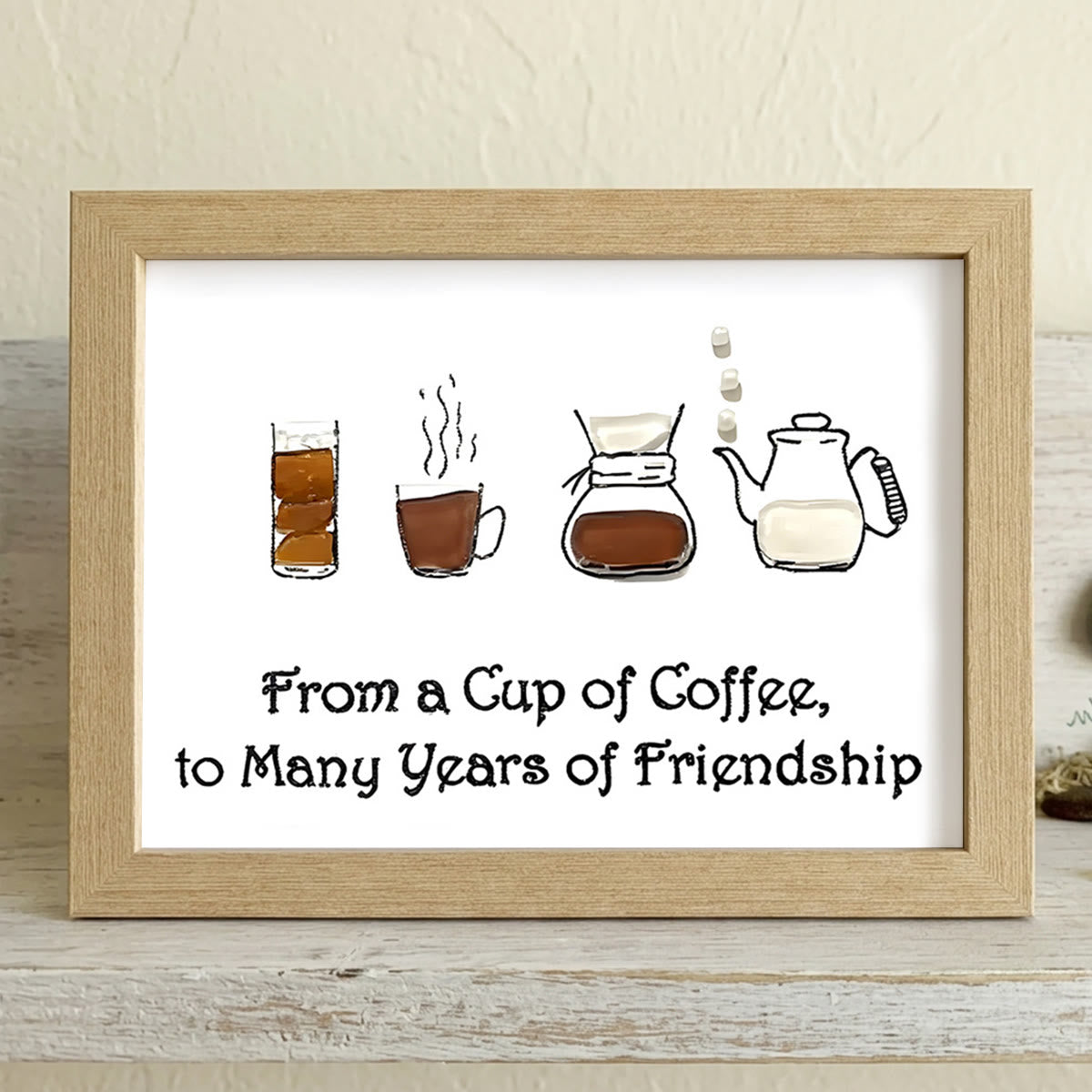 Cherished Friendship & Warm Coffee Sea Glass Framed Art - Oak - 6" X 8" - image 13