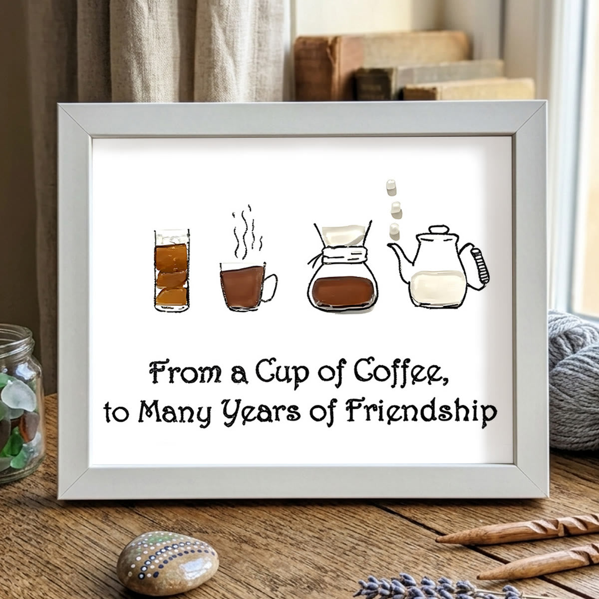 Cherished Friendship & Warm Coffee Sea Glass Framed Art - White - 6" X 8" - image 16