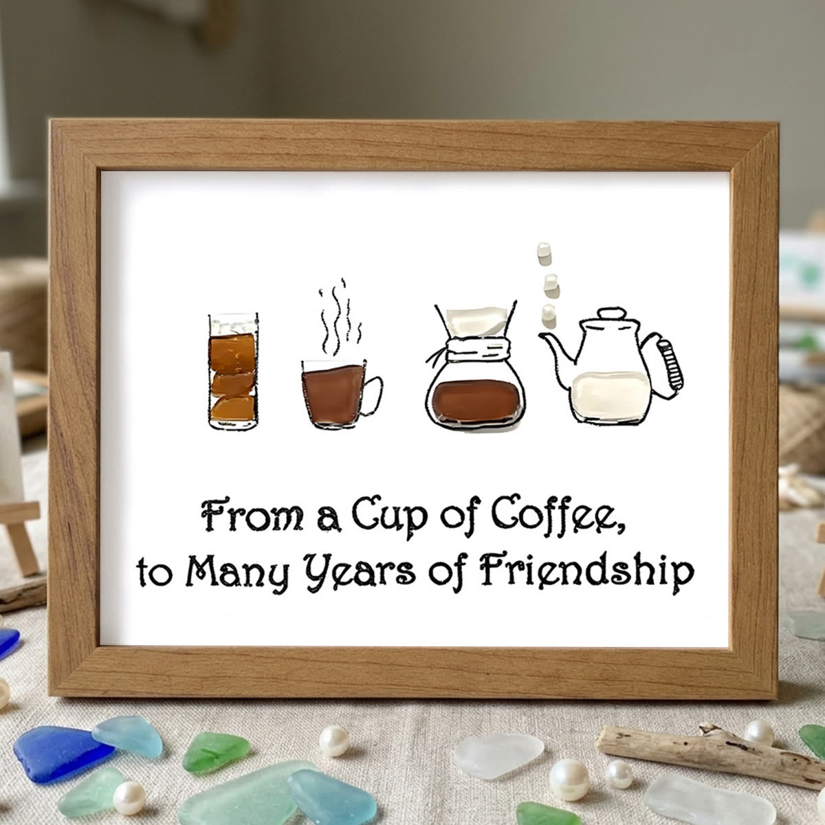 Cherished Friendship & Warm Coffee Sea Glass Framed Art - Walnut Brown - 6" X 8" - image 14