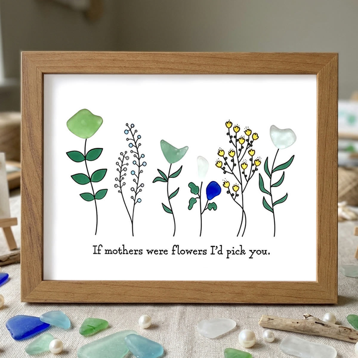 "If Mothers Were Flowers I'd Pick You" Sea Glass Framed Art - Walnut Brown - 6" X 8" - image 14