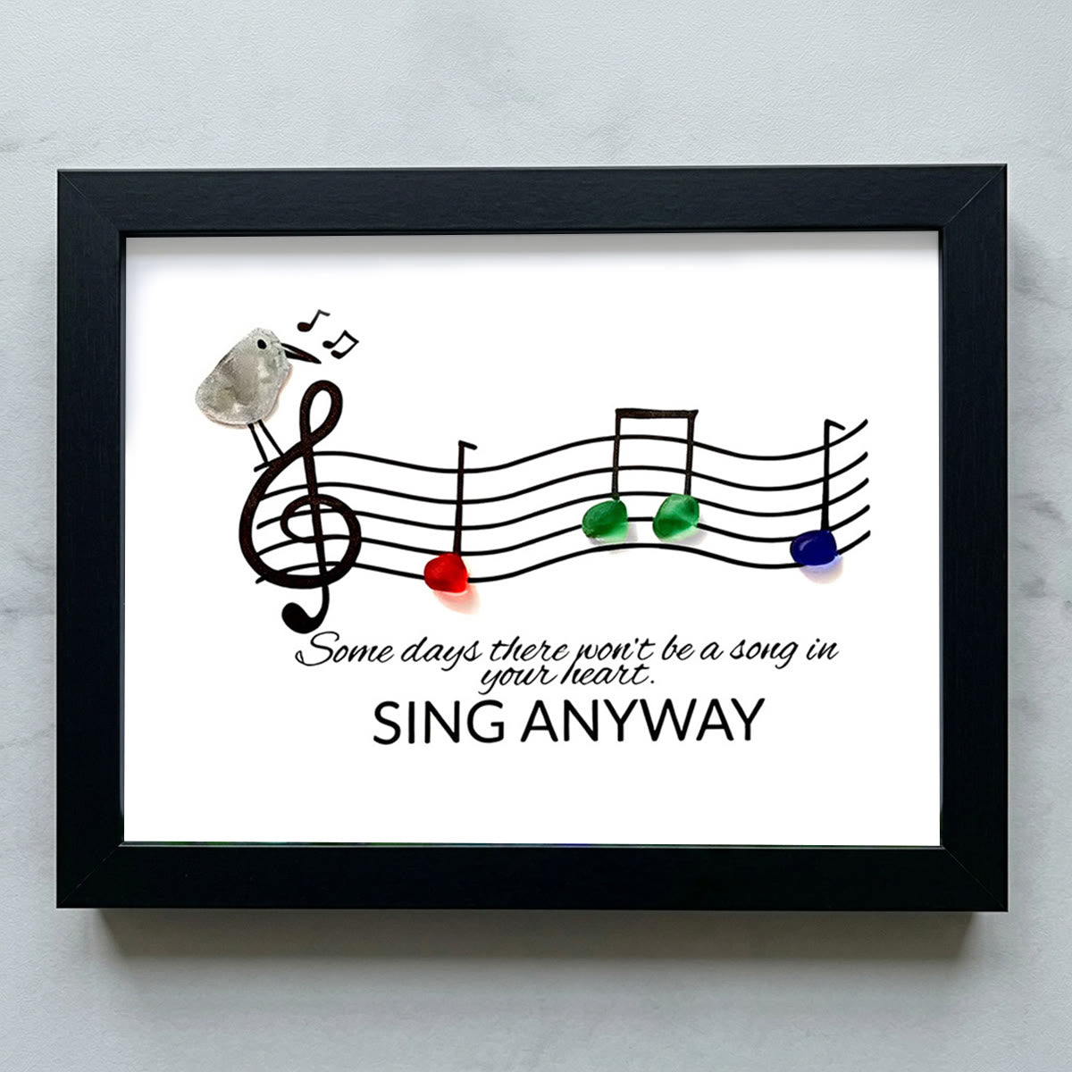 Music & Bird "Sing Anyway" Sea Glass Framed Art - Black - 6" X 8" - image 15