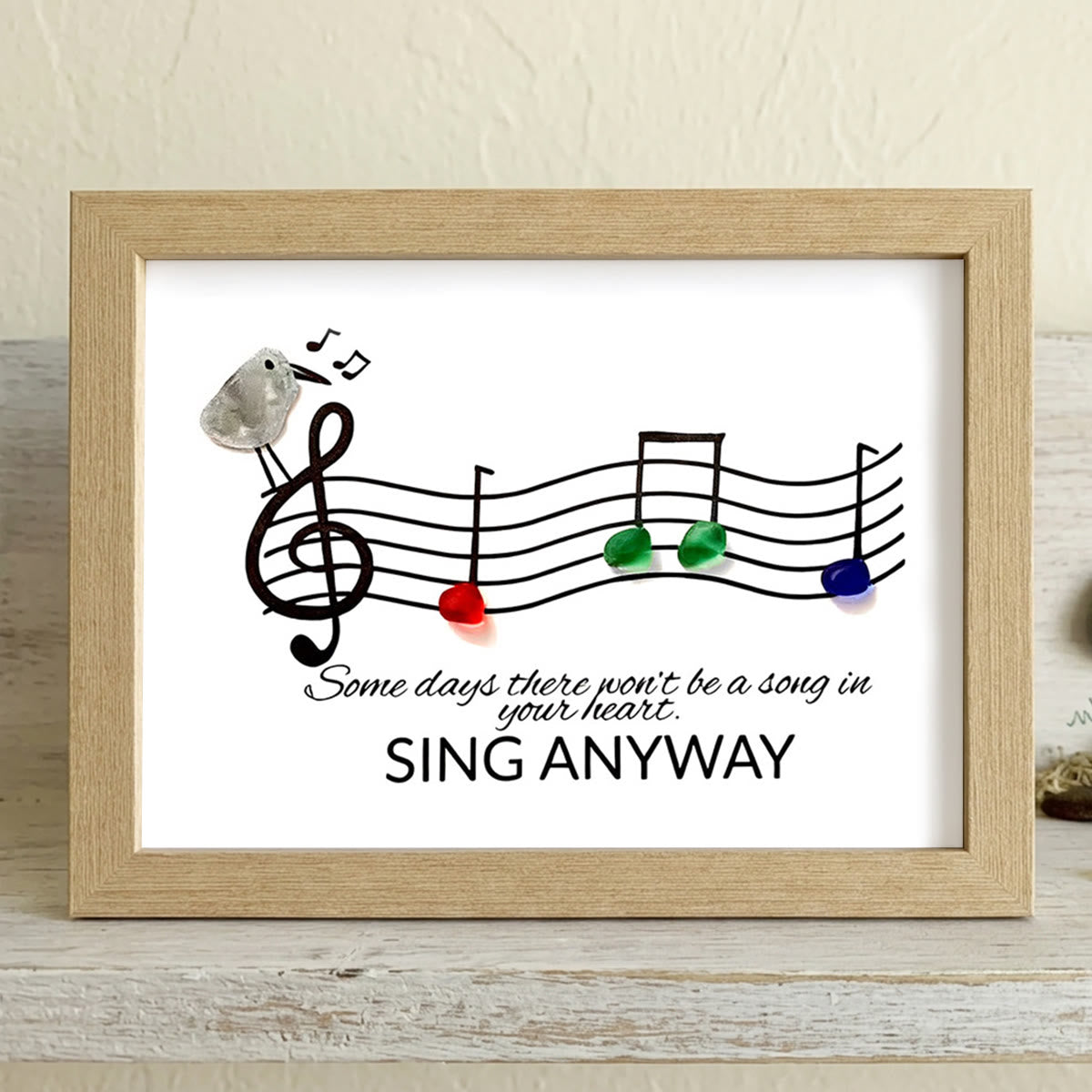 Music & Bird "Sing Anyway" Sea Glass Framed Art - Oak - 6" X 8" - image 13