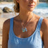 Coastal Boho Starfish & LOVE Tag Aqua Sea Glass Necklace - image 6