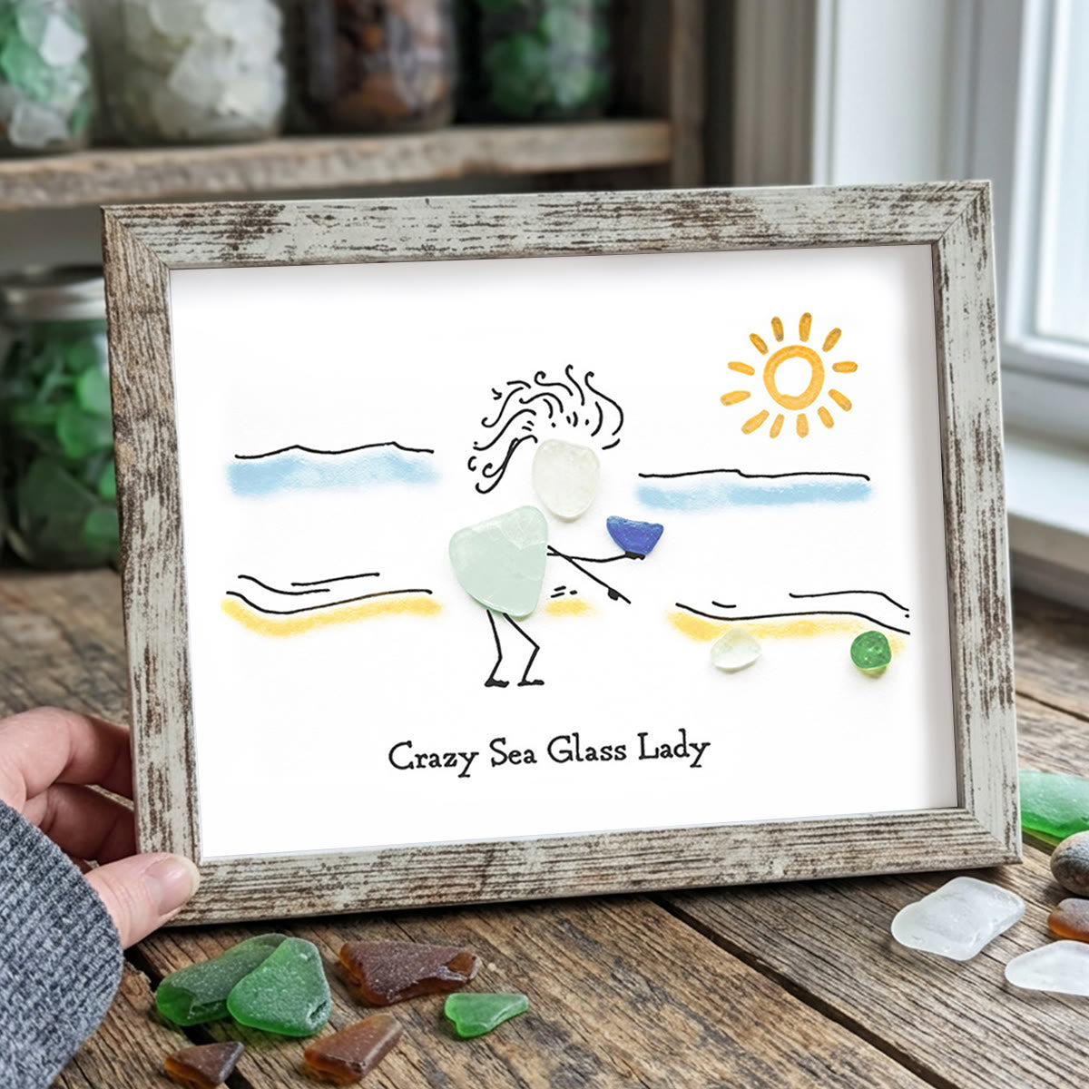 Summer Beach Crazy Sea Glass Lady Framed Art - Retro White - 6" X 8" - image 17