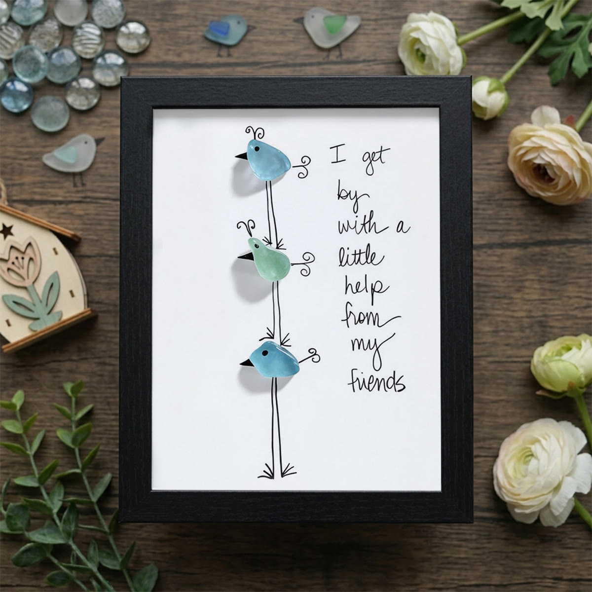 Bird Stack Friendship Sea Glass Framed Art - Black - 8" X 6" - image 12