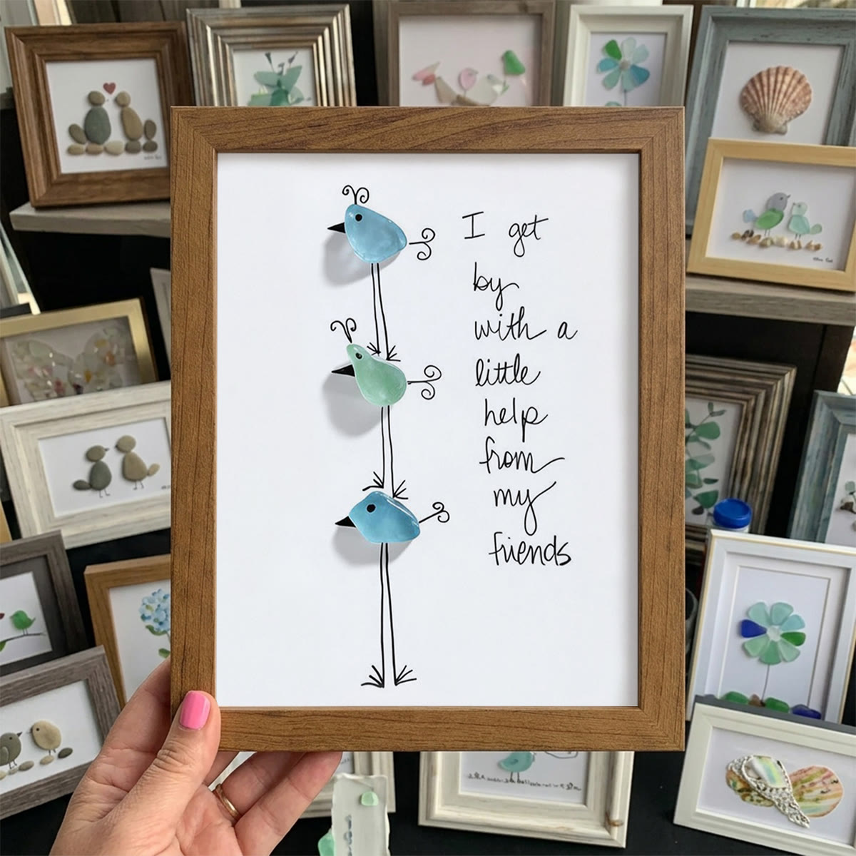 Bird Stack Friendship Sea Glass Framed Art - Walnut Brown - 8" X 6" - image 11