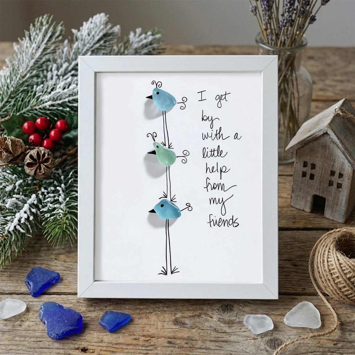 Bird Stack Friendship Sea Glass Framed Art - White - 8" X 6" - image 13