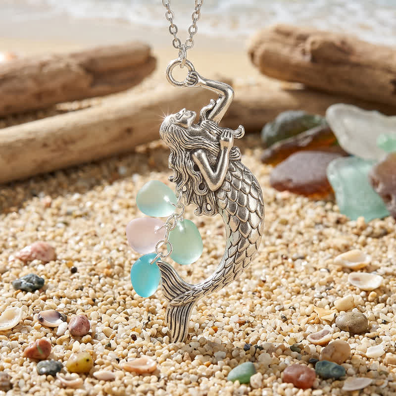 Dreamy Mermaid's Tears Multi-Tone Sea Glass Necklace - Silver - image 0