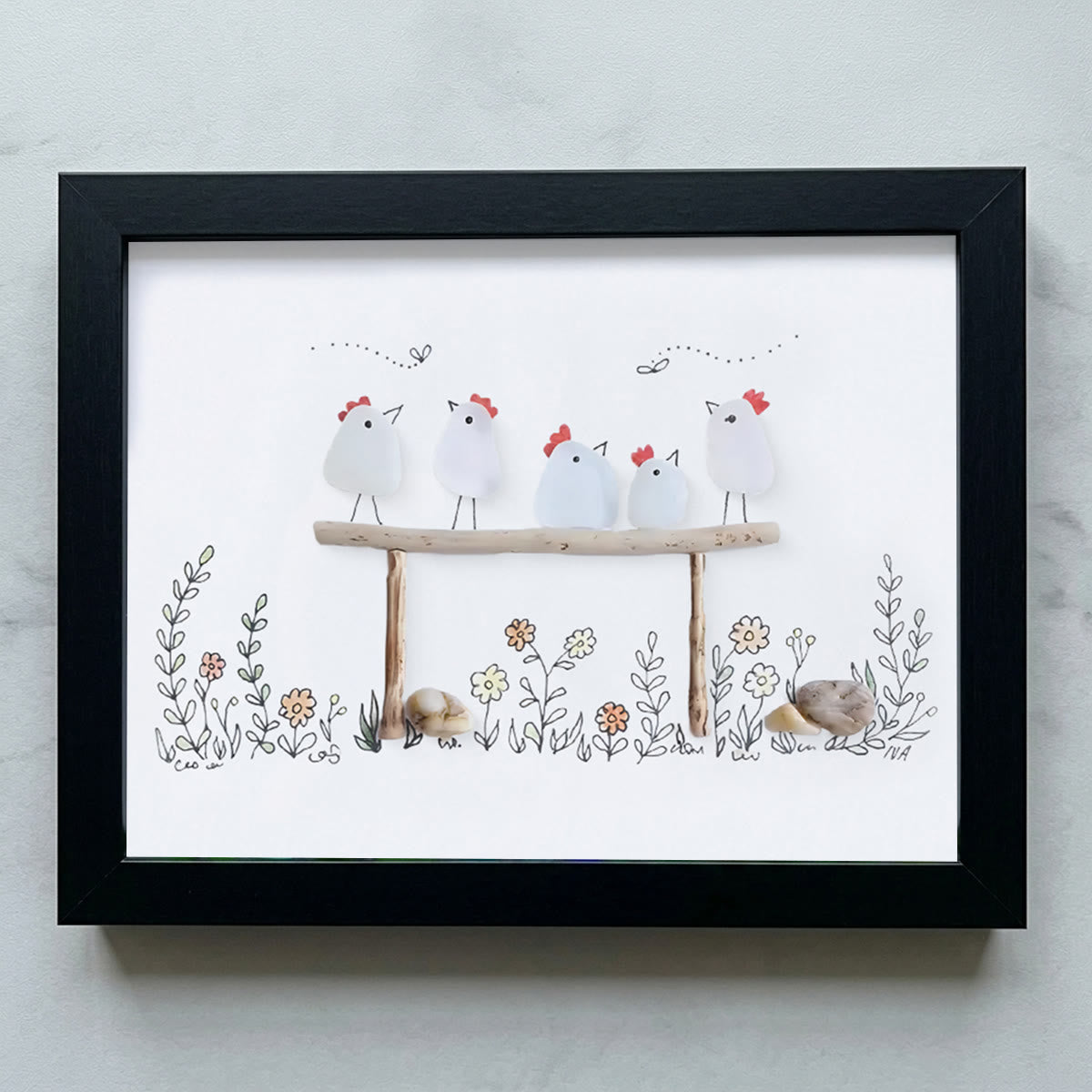 Chicken Family Farmhouse Sea Glass Framed Art - Black - 6" X 8" - image 15
