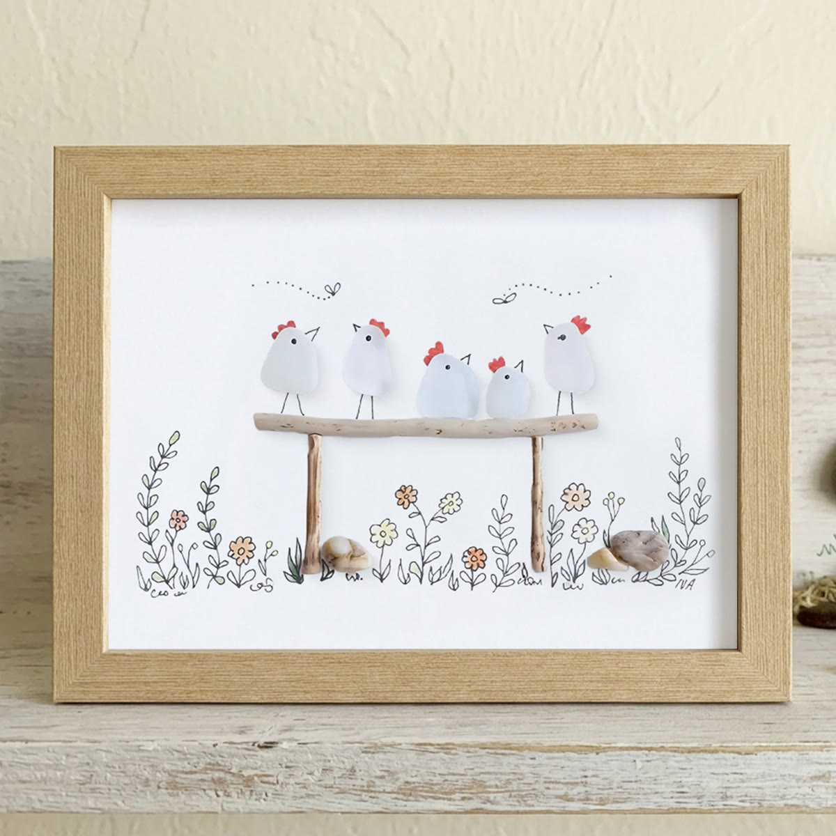 Chicken Family Farmhouse Sea Glass Framed Art - Oak - 6" X 8" - image 13