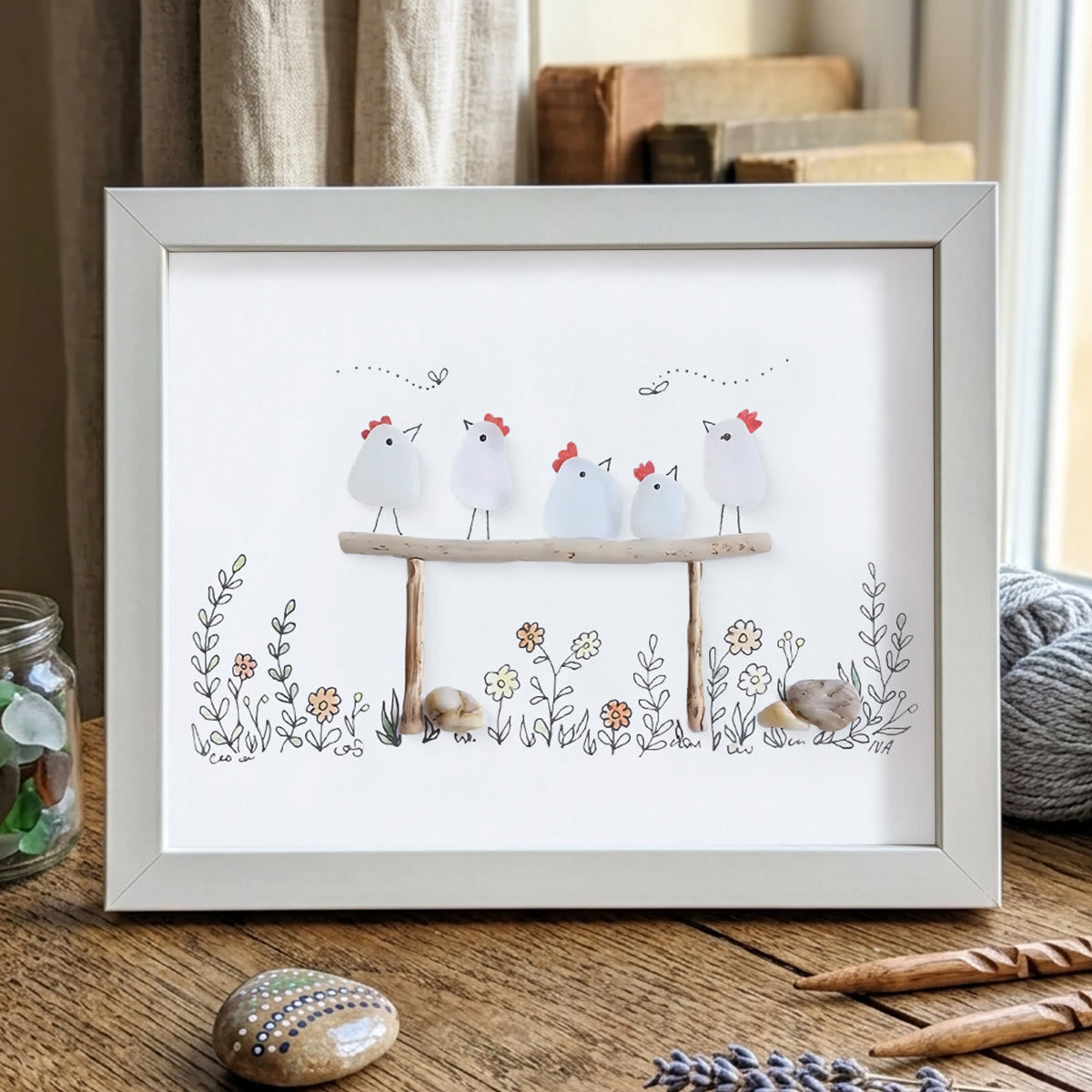 Chicken Family Farmhouse Sea Glass Framed Art - White - 6" X 8" - image 16