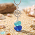 Coastal Adventure Nautical Helm Blue Sea Glass Necklace - Silver - image 0