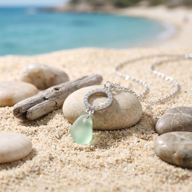 Elegant Crystal-Encrusted Hoop Light Green Sea Glass Necklace - image 3