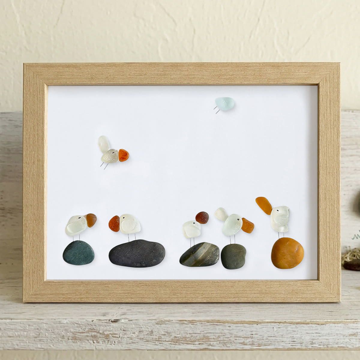 Coastal Bird Gathering Sea Glass Framed Art - Oak - 6" X 8" - image 13