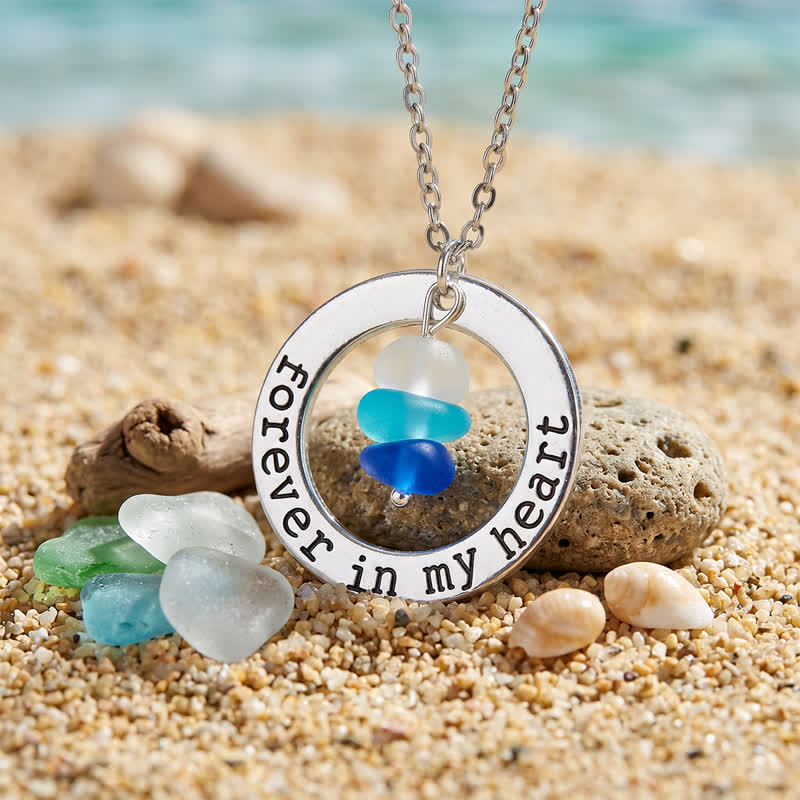 Forever in My Heart Stacked Blue Sea Glass Circle Necklace - Silver - image 0