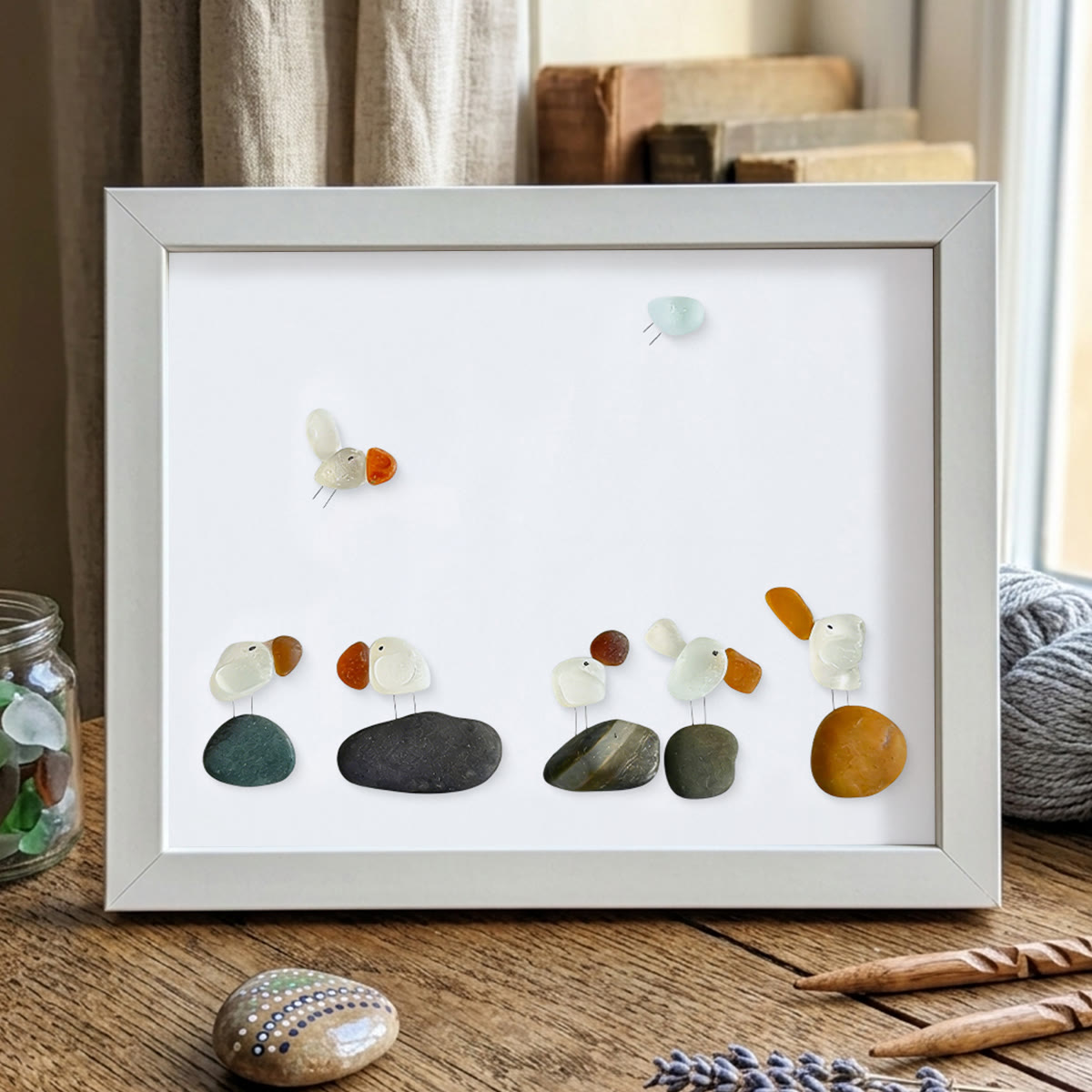 Coastal Bird Gathering Sea Glass Framed Art - White - 6" X 8" - image 16