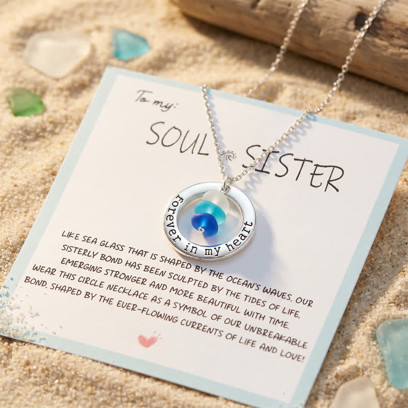 Forever in My Heart Stacked Blue Sea Glass Circle Necklace - image 2