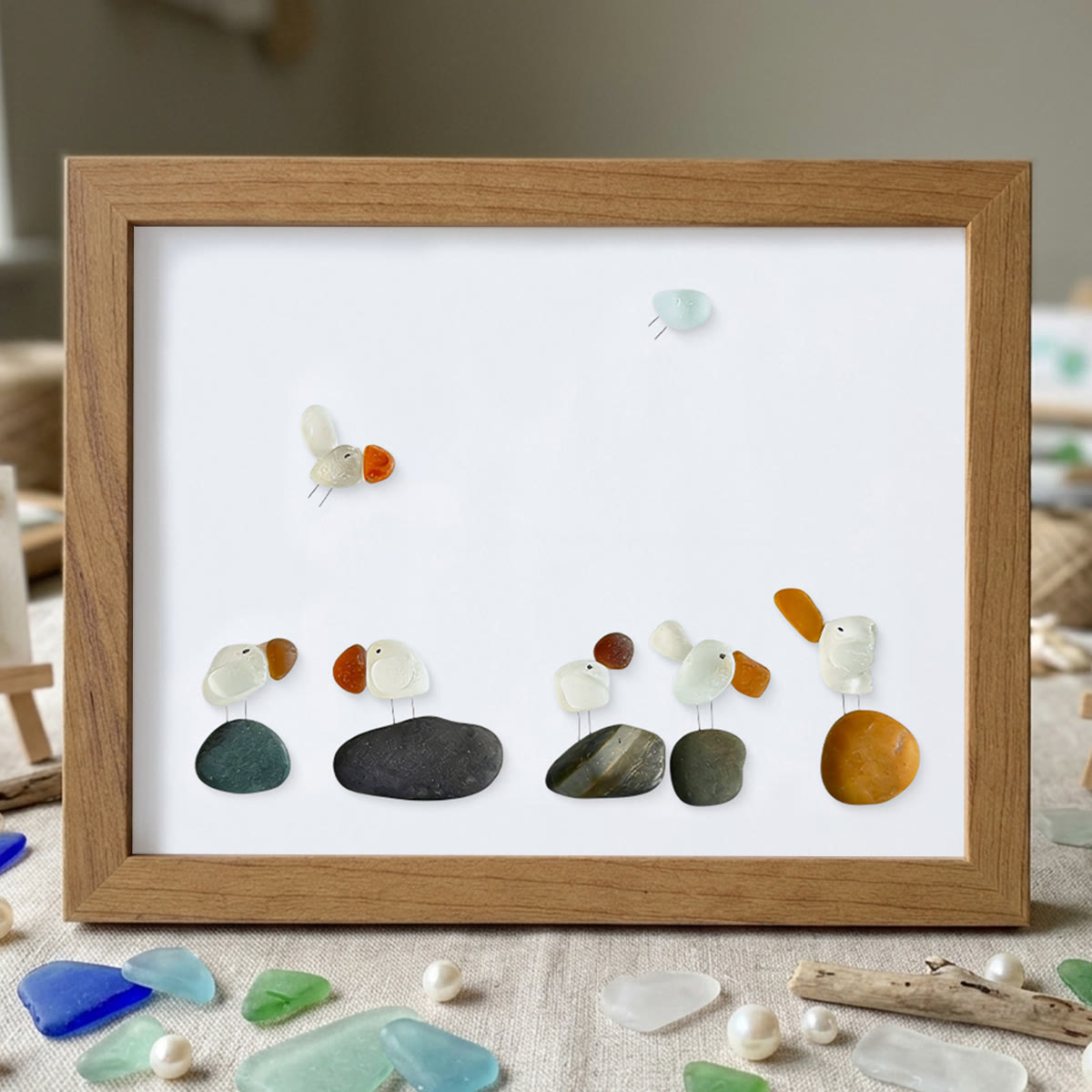 Coastal Bird Gathering Sea Glass Framed Art - Walnut Brown - 6" X 8" - image 14