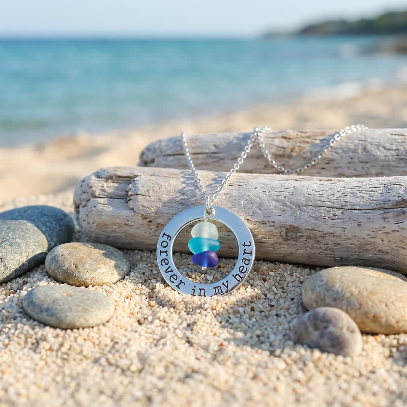 Forever in My Heart Stacked Blue Sea Glass Circle Necklace - image 4