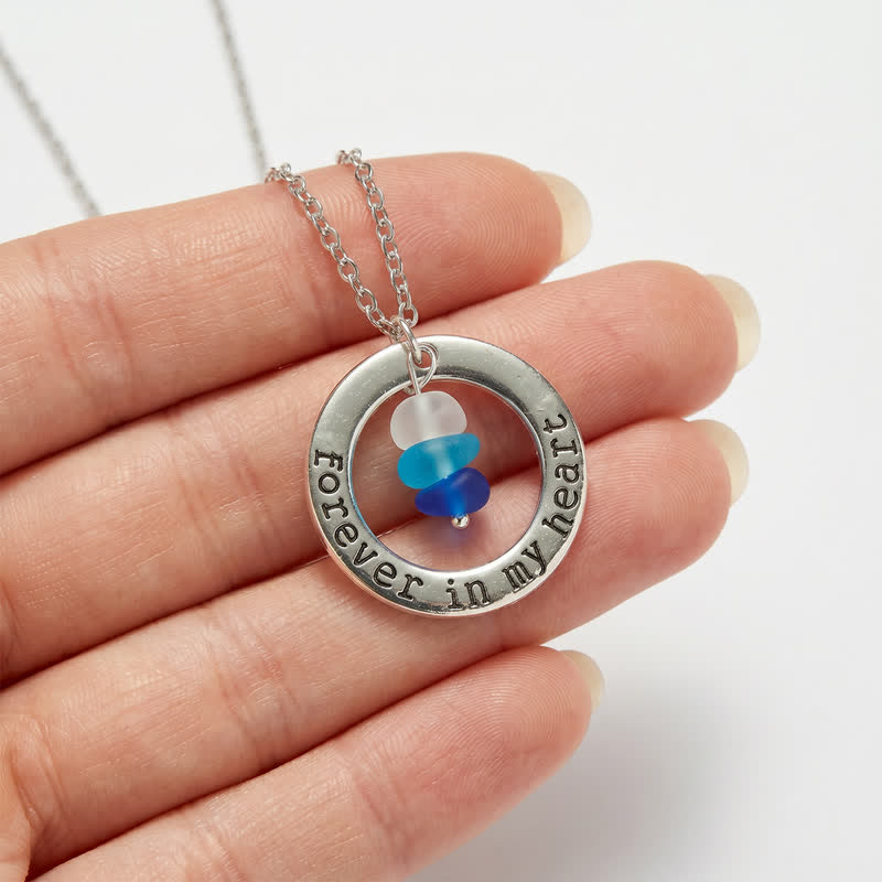 Forever in My Heart Stacked Blue Sea Glass Circle Necklace - image 3