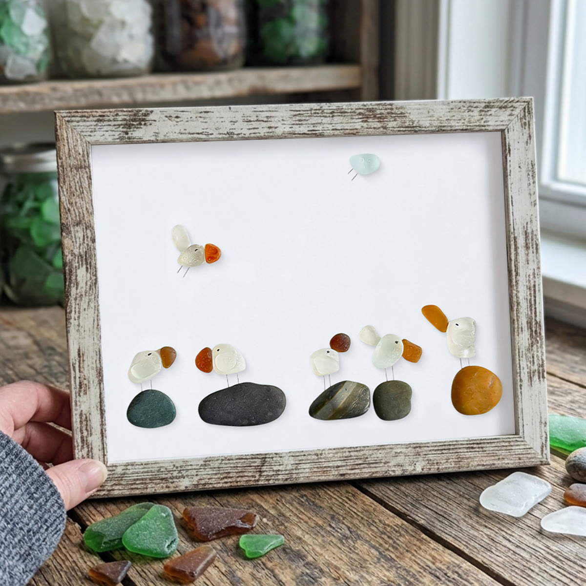 Coastal Bird Gathering Sea Glass Framed Art - Retro White - 6" X 8" - image 17