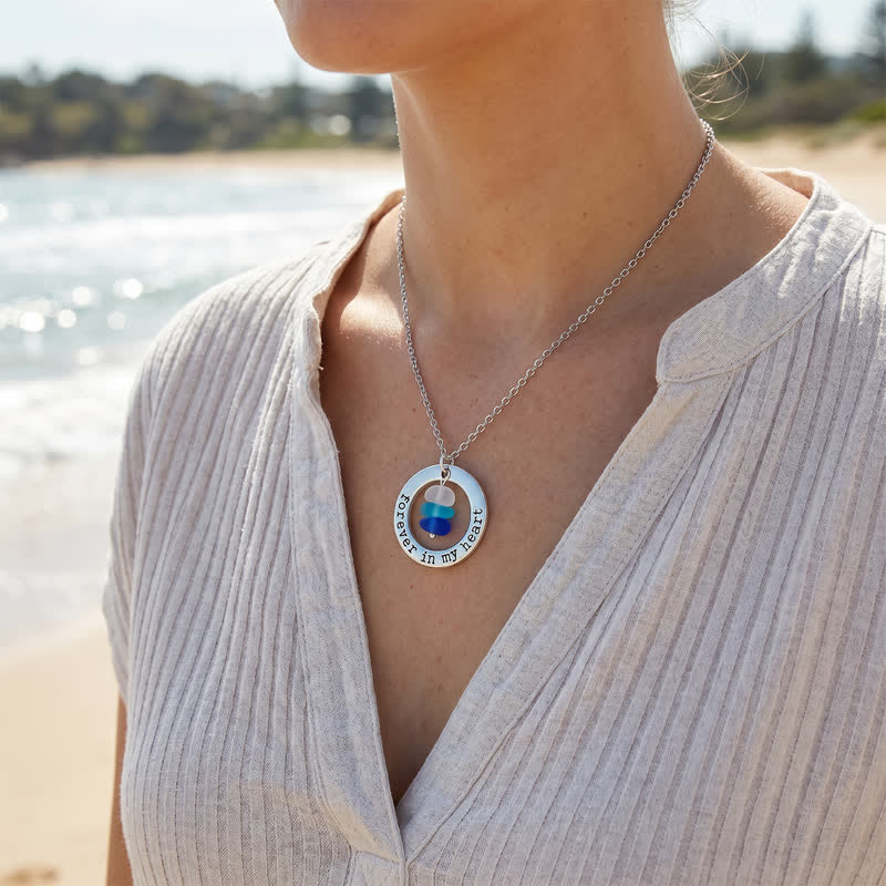 Forever in My Heart Stacked Blue Sea Glass Circle Necklace - image 5