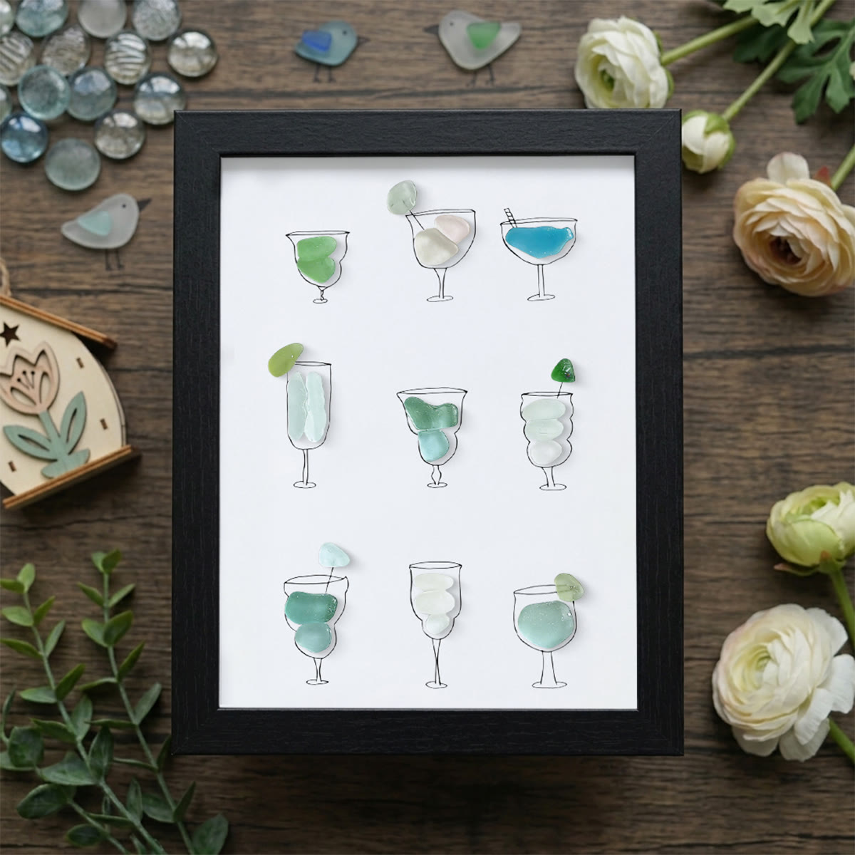Coastal Cocktails Beachy Drink Sea Glass Framed Art - Black - 8" X 6" - image 11