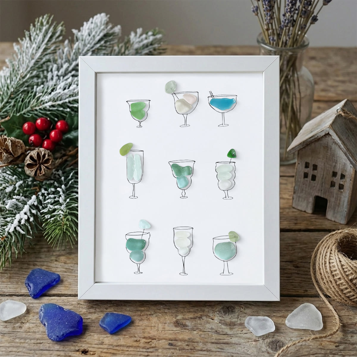 Coastal Cocktails Beachy Drink Sea Glass Framed Art - White - 8" X 6" - image 12