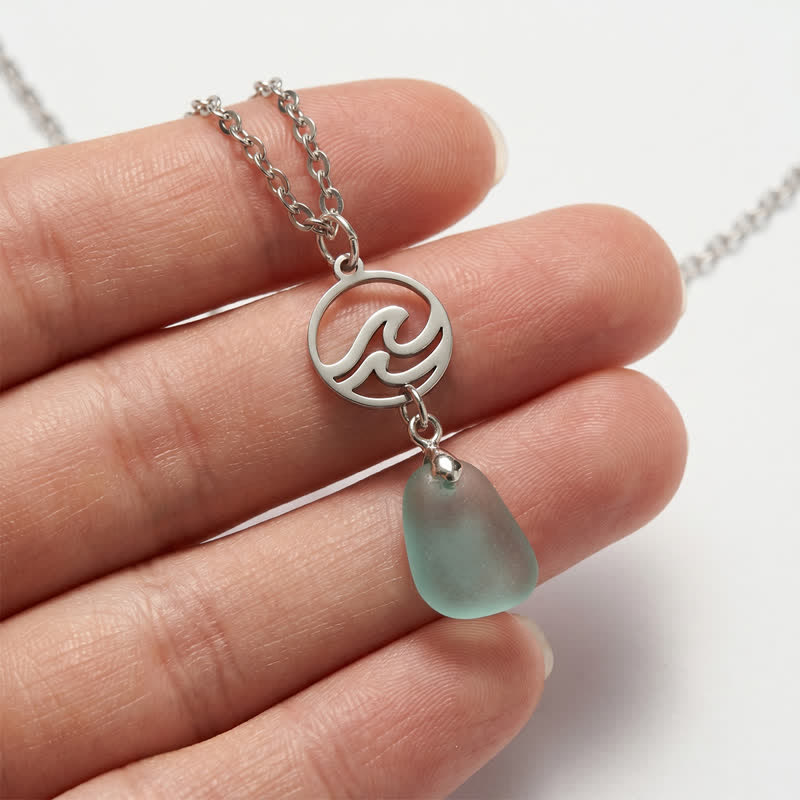 Ride The Wave Charm Seafoam Sea Glass Necklace - image 3