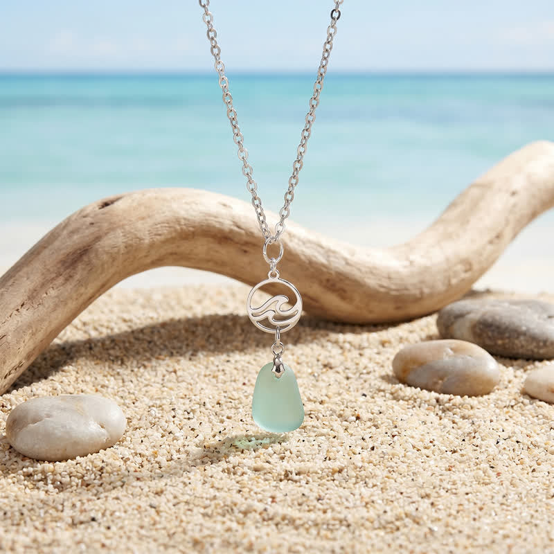 Ride The Wave Charm Seafoam Sea Glass Necklace - image 4