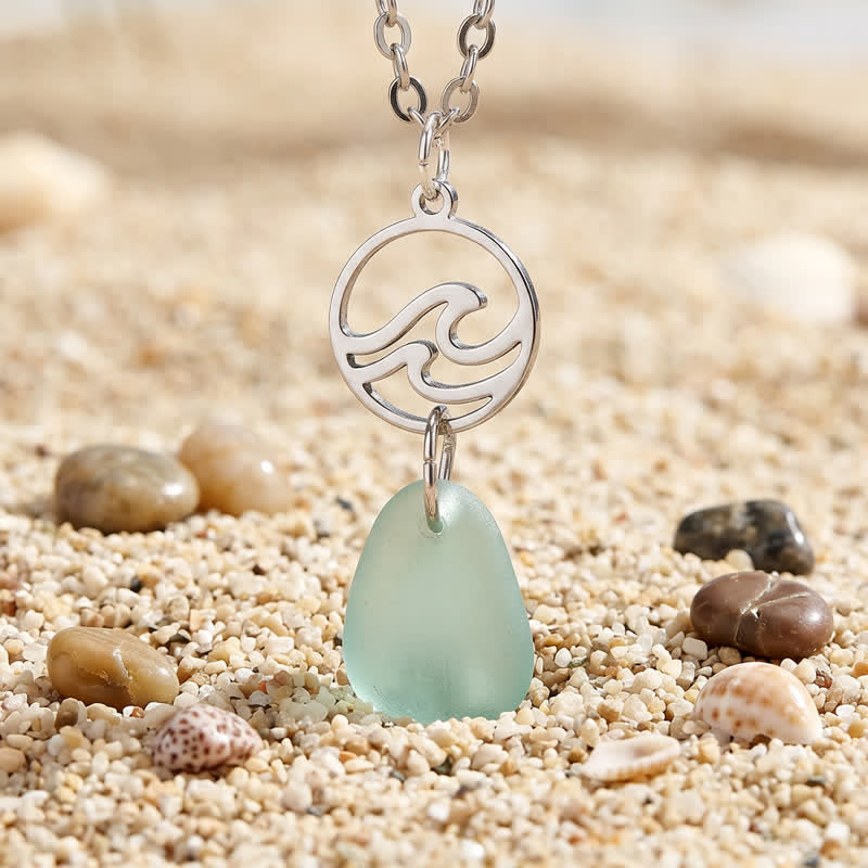 Ride The Wave Charm Seafoam Sea Glass Necklace - Silver - image 0
