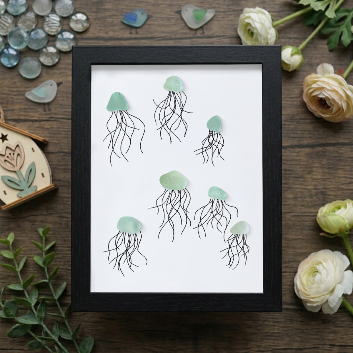 Ocean Drift Coastal Jellyfish Sea Glass Framed Art - Black - 8" X 6" - image 12