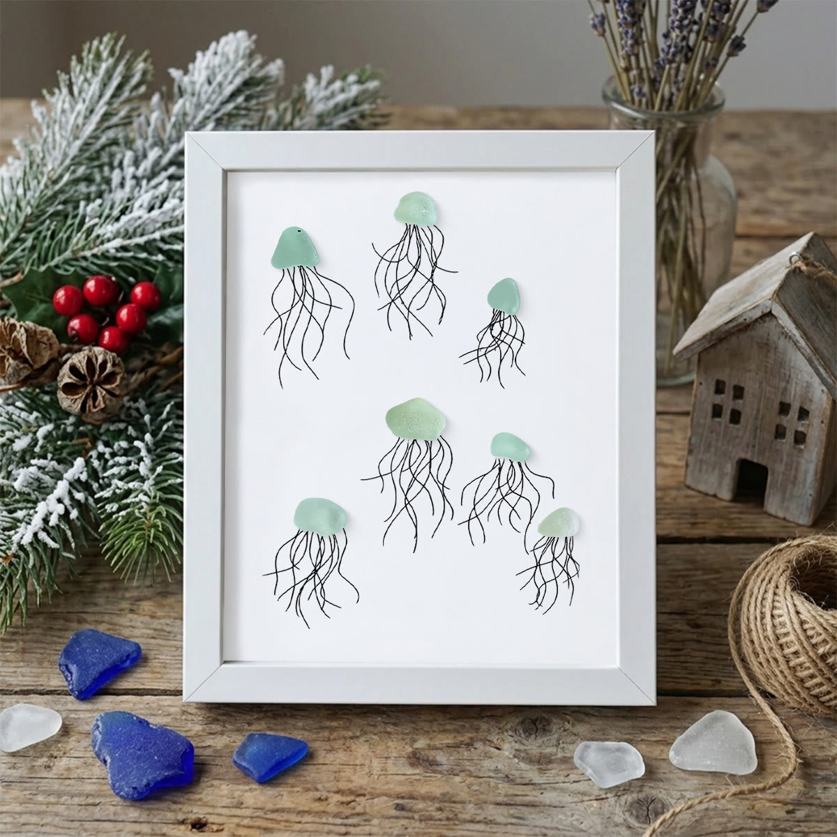 Ocean Drift Coastal Jellyfish Sea Glass Framed Art - White - 8" X 6" - image 13