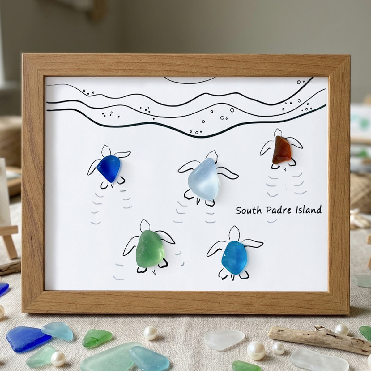Tide & Turtles South Padre Island Sea Glass Framed Art - Walnut Brown - 6" X 8" - image 14