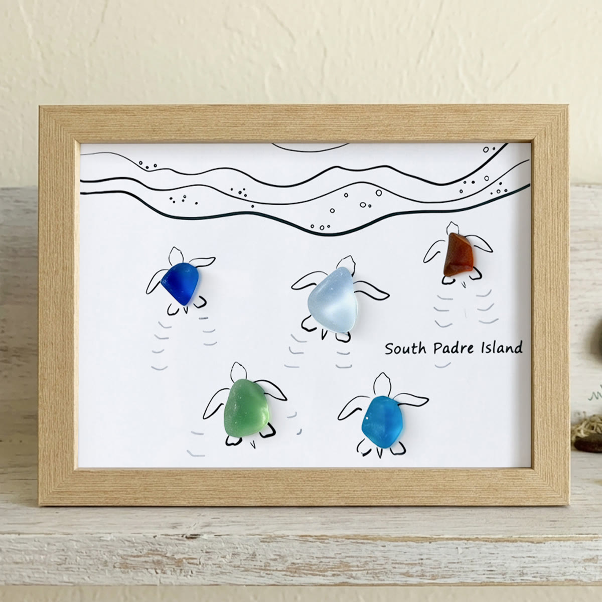 Tide & Turtles South Padre Island Sea Glass Framed Art - Oak - 6" X 8" - image 13