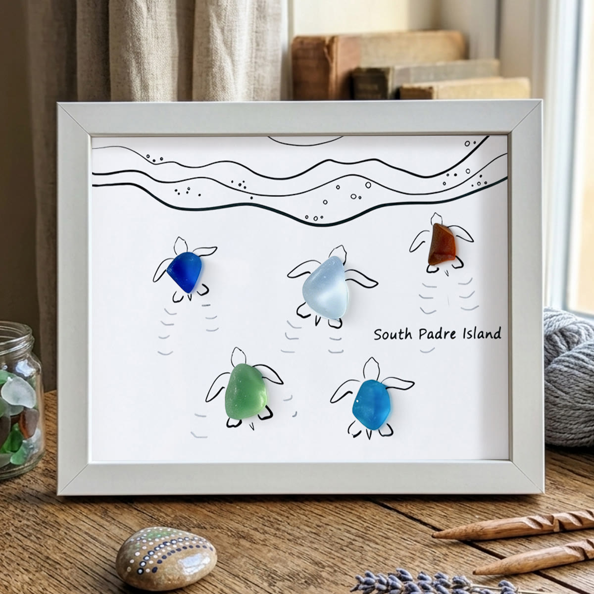 Tide & Turtles South Padre Island Sea Glass Framed Art - White - 6" X 8" - image 16